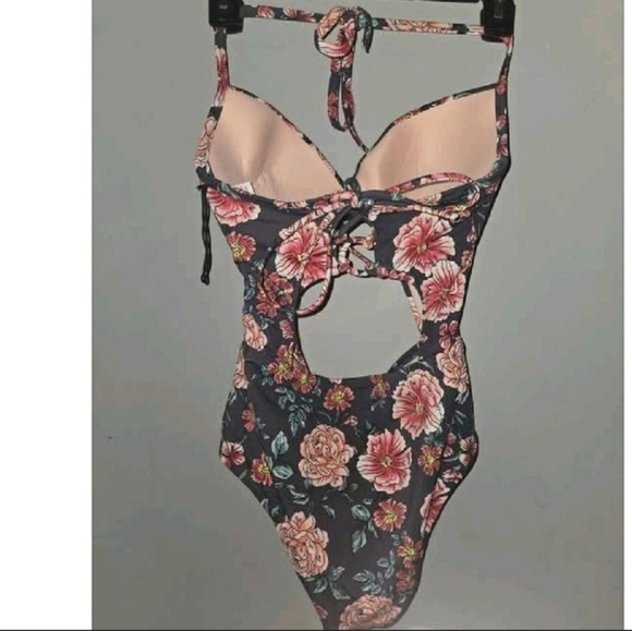 Shade & Shore Floral Cutout One Piece Swimsuit Monomini Vintage Pinup - Picture 3 of 4
